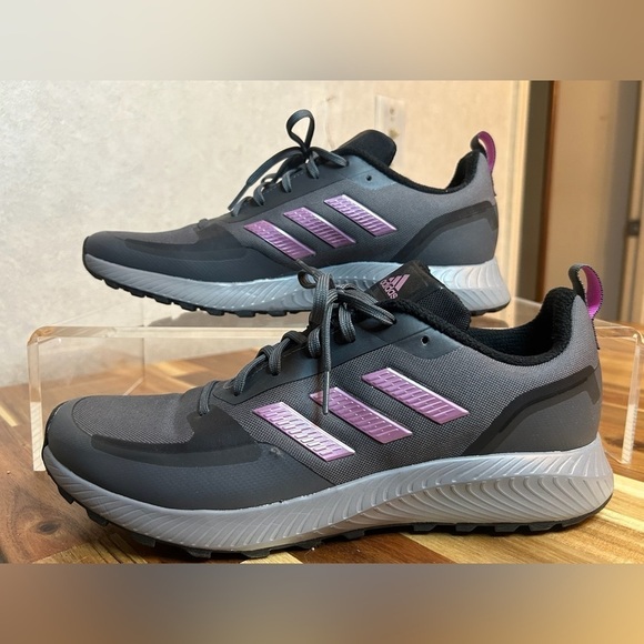 Adidas Runfalcon 2.0 TR Dark Grey/Purple Lace Up Trail Running Sneakers Size 11 - Picture 3 of 9